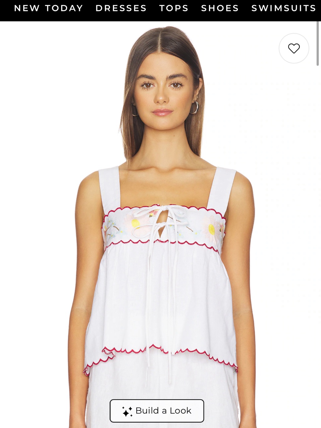 Ciao Lucia White Embroidered Scallop Trim Tank